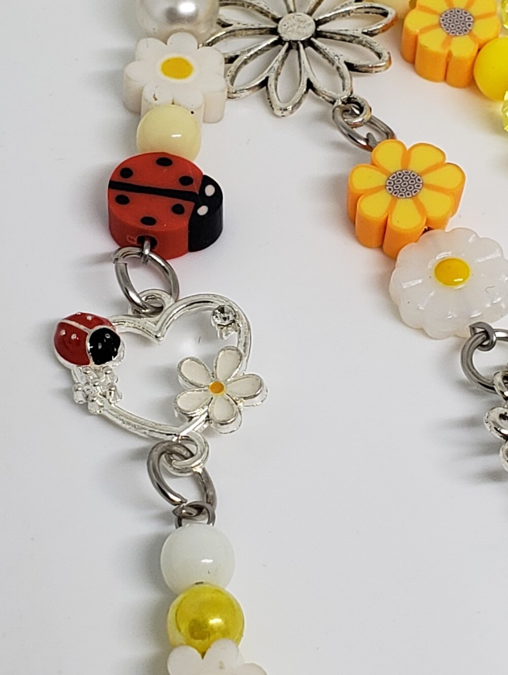 Handmade beaded boho sunflower ladybug daisy keychain bag charm - Picture 6 of 13